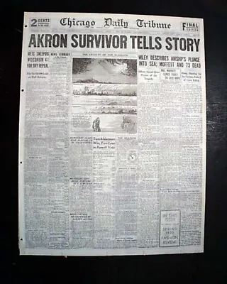 USS AKRON ZRS-4 Helium Rigid U.S. Navy Airship CRASH Disaster 1933 Old Newspaper • $57