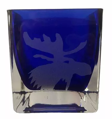 Cobalt Blue Moose Head Etched Votive • $18