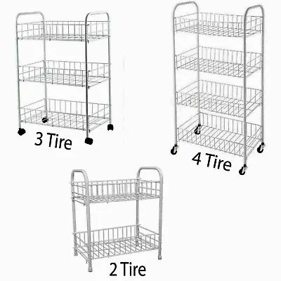 2/3/4 Tier Fruit Trolley Basket Rack Kitchen Storage Vegetable Cart With Wheels • £18.29