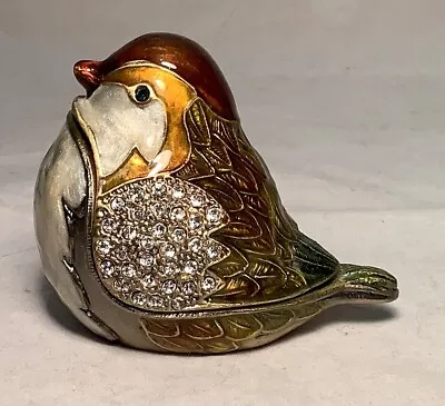 Enameled Bejeweled Bird Trinket Box Magnetic Hinged Lid • $19.99