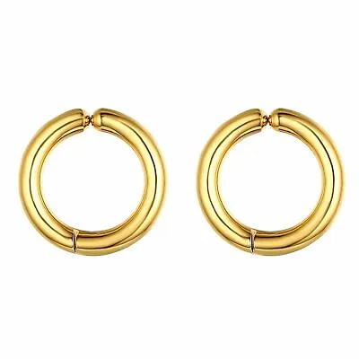 Men Women Stainless Steel Clip On Non-Piercing Fake Hoop Earrings Ear Nose • $3.95