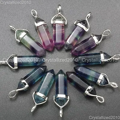 Natural Gemstone Multi-Colored Fluorite Hexagonal Pointed Healing Pendant Beads • $7.12