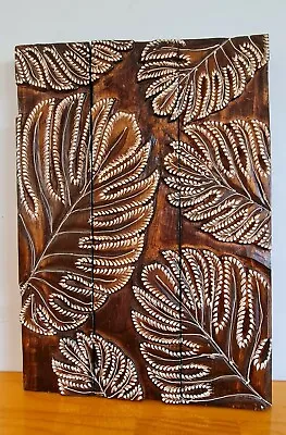 Decorative Monstera Brown Wood Sculpture Panel Wall Hanging 59 Cm • $55
