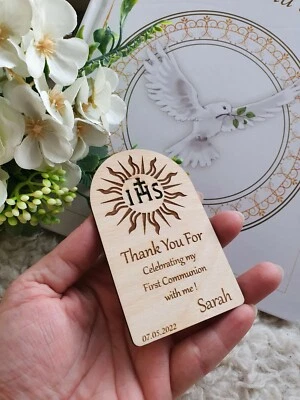 £5.40 • Buy Personalised First Holy Communion Wood Magnets Thank You Gift Engraved Keepsake