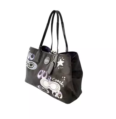 Coach Black Signature C Graffiti Optic Kiss Lock Tote/Satchel • $104.80