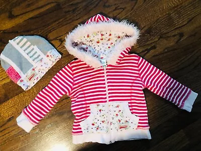 2pc Girls NAARTJIE Hooded Full Zip Sweatshirt Jacket Top & Beanie Hat 12-18M Lot • $9.99