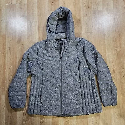 Heatkeep Jacket Coat Womens 2XL Gray Puffer Down Full Zip Hood Packable • $24.97