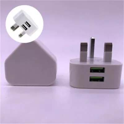 For PhonesMains 3 Pin Plug Charger Adapter Tablets Power 2 USB Ports Wall • $13.70