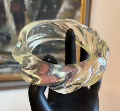 VTG Clear Lucite Bangle Bracelet Carved Molded Chunky Ripple Wave Asymmetrical • $29.99