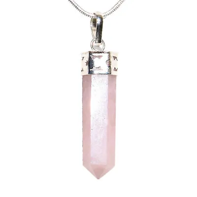 Faceted Himalayan Rose Quartz Point Pendant + 20  Stainless Steel Chain • $16.99