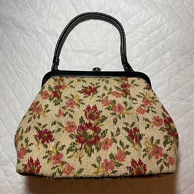 Vintage Kadin Tapestry Floral Purse Handbag Multicolor Flip Latch 1960's USA • $30