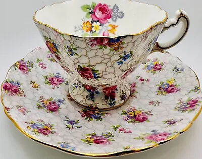 Hammersley Rose Floral Chintz Squared Cup & Saucer; Vintage England Teacup • $32.99