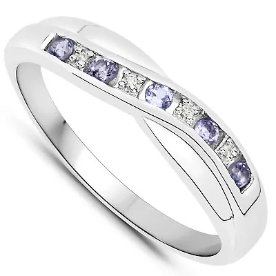 STERLING SILVER 0.25ct TANZANITE DIAMOND CHANNEL SET ETERNITY RING ALL SIZES H-W • £29.99