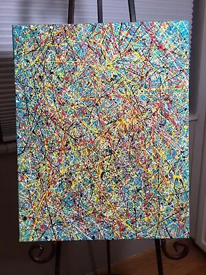 Jackson Pollock Style Painting 16” X 20” No. 72. Signed By Artist COA Issued • $299.92