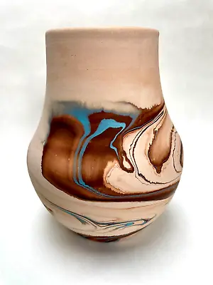 Vintage NEMADJI Native American Studio Pottery Brown Blue Marbled 16.5cm Vase • £29.99