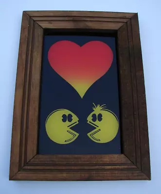 Vintage 1980 Carnival Prize Mirror Fair Glass Framed NOS Pacman Miss Pacman Love • $65