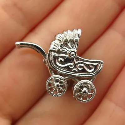 925 Sterling Silver Vintage Pram / Baby Stroller Design Charm Pendant • $55.62