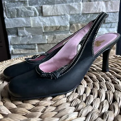 Vtg Y2K XAPPEAL Round Toe Heels Black Sling Back 90s Dress Women Size 7.5 Shoes • $9.99