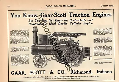 1909 Gaar-Scott Traction Engine Original Ad - Richmond IN - Extremely  Rare • $23.20