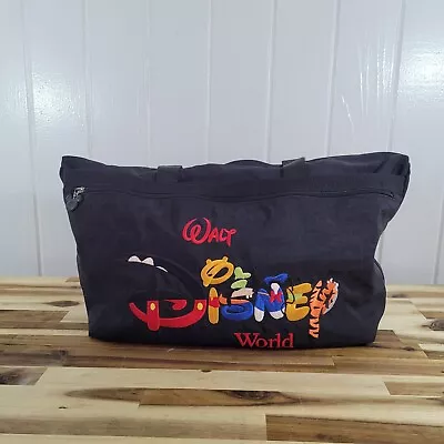 Vintage Walt Disney World Tote Bag Embroidered Spell Out Black Zippered Nylon • $16.14
