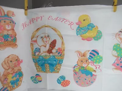 VTG     Happy Easter   Bunnies Fabric Panel Cut Sew Wamsutta OTC Hallmark   NEW • $7.79