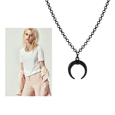 Black Crescent Moon Pendant Chain Fashion Jewellery Necklace Men Woman Gift UK • £3.99