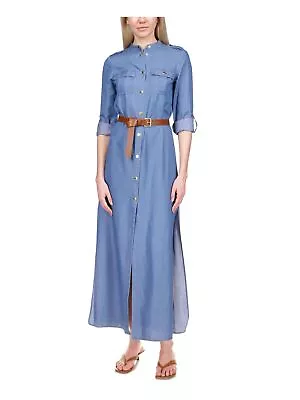 MICHAEL KORS Womens Blue Button Thigh-high Slits Maxi Shirt Dress Petites PXS • $43.99