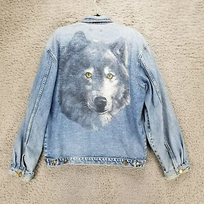 First Choice Jacket Mens XL Long Sleeve Button Up Vintage 80's Wolf Denim Jean • $79