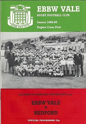 Ebbw Vale v Bedford 20 Oct 1984 Ebbw Vale RUGBY PROGRAMME • £4.99