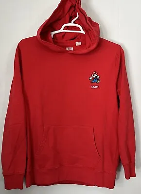 Levi's X Super Mario Graphic Pullover Hoodie Men's Size Large Red Fleece • $25