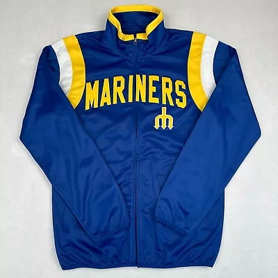 Seattle Mariners Track Jacket Mens Small Full Zip Retro Logo Fleece Pockets Blue • $31.88