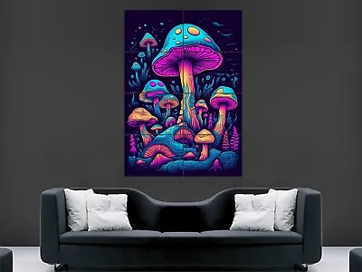 Trippy Psychedelic Magic Mushrooms Forest Poster Print Art Abstract Fractal • £15.95