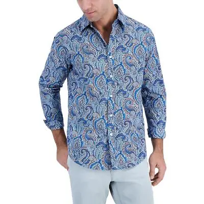 Club Room Mens Jewel Blue Paisley Stretch Woven Button-Down Shirt M BHFO 1548 • $12.99
