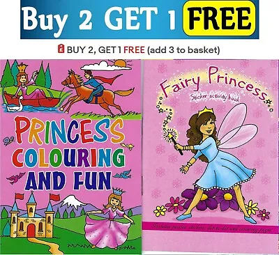 Set 2 X Fairy & Princess Colouring Puzzle Book Activity Kids Girls Sticker Pink • £1.89
