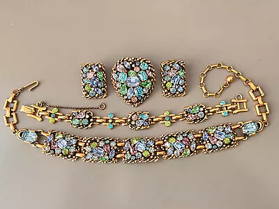 Vintage BARCLAY Parure Set Blue & Pastel Crystals 12kt GF Jewels Of India!  • $71