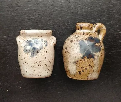 Set Of 2 Dollhouse Miniature Artisan Signed Stoneware Pottery  • $24.99