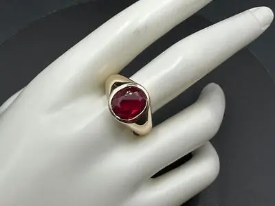 Vintage 14kt Gold Lab-Created 4.56cts Red Ruby Ring For Men. • $2395