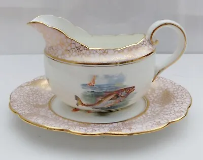 Antique Hammersley Fish Sauce Jug & Saucer Hand-painted • £25