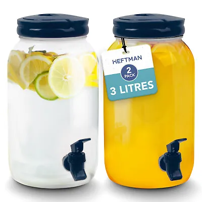 2 X HEFTMAN Plastic Drink Dispenser Tap 3L Cold Water Handle Screw-Top Cocktail • £15.99