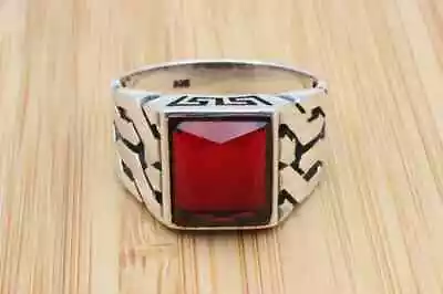 925 Sterling Silver Natural Red Garnet Gemstone Men's Ring All Size NN • $44.99