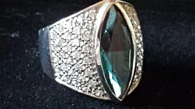 CHARLES WINSTON   Dark Teal Marquis &  CZ  Encrusted Ring  Designer Signed  RP  • $155