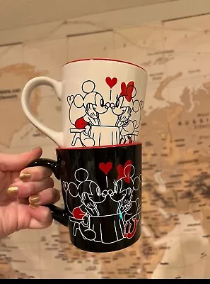 Disney Mickey & Minnie Mouse Valentine’s Day Love Swing Black & White Mug Set • $20