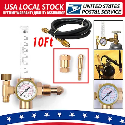 US Argon CO2 Mig Tig Flow Meter Regulator Welding Gas Welder Gauge + 10'Gas Hose • $30.98