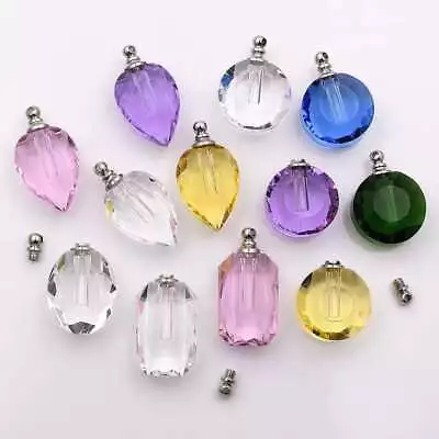 12 Crystal Vial Pendants Miniature Glass Bottles Rice Vials Teardrop W/SCREW CAP • $7.99