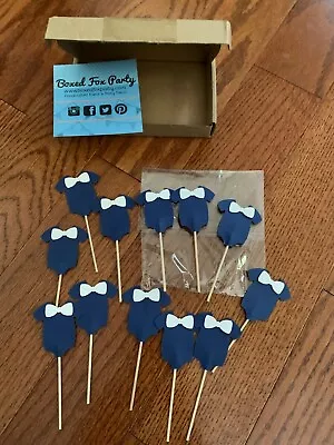 12 Navy Baby Shower Cupcake Toppers Navy One Piece With Bow Tie New • $7.99