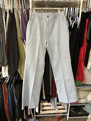 Vintage Levis Mens Stay Pressed Blue And White Striped Bell Bottoms 32-35” X 32” • $59.99