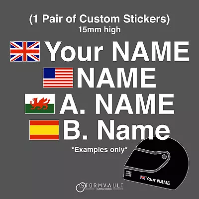 Helmet Name Stickers With Flags - MSA Race Rally Car Motorbike Kart Decal Vinyl • £4.49