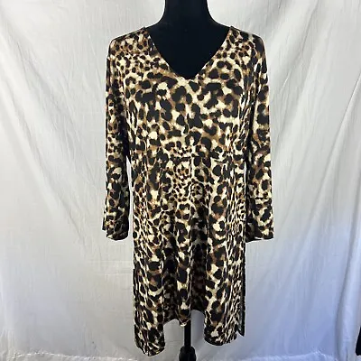 Vikki Vi Top 0X Brown Cheetah Leopard Slinky Shirt Blouse USA V Neck Plus Size • $30