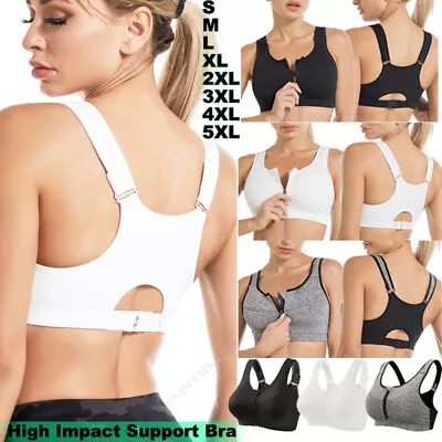 Women Wireless Padded Sport Yoga Bra Front Zip Cami Push Up Vest Support Tops • £12.79