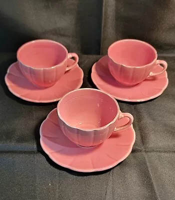 Vtg W.S. George Georgette Petalware Flower Set Of 3 Pink Cups And Saucers • $21.50